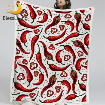 BlessLiving Chili Pepper Throw Blanket Vegetable Blanket For Bed Vegetarian Food Linen Blanket Spicy Mexican Pepper Soft Blanket 1