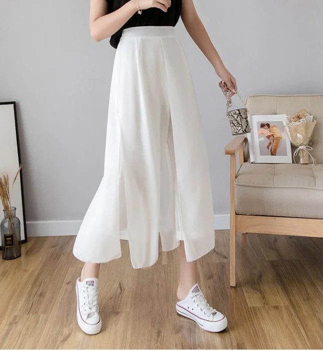

Zoulv 2021 Retro High Waist Wide Leg Pants Women 'S Fashion Solid Color Black /White Loose Capris Pants Ol Cropped Trousers