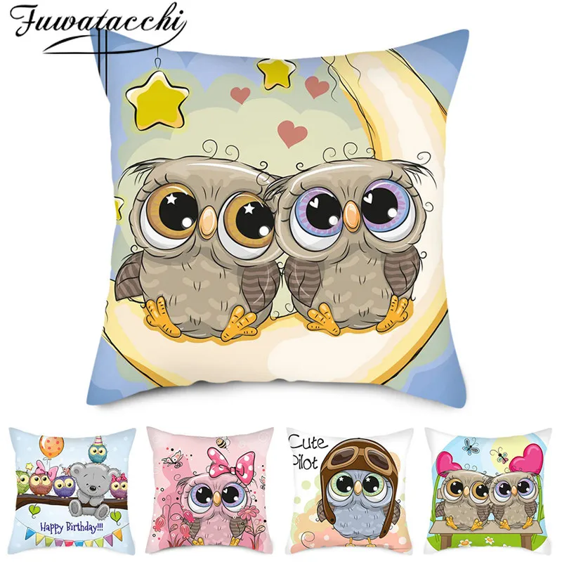 

Fuwatacchi Cartoon Owl Printed Pillow Cover Baby Nighthawk Animals Cushion Cover for Home Sofa Decorative Pillowcases 45x45cm