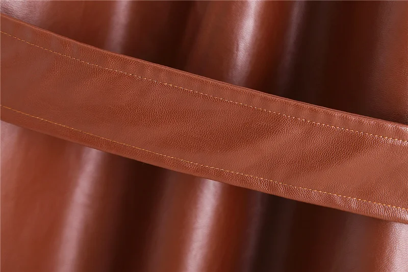 OMIKRON новая свободная длинная куртка из искусственной кожи с ремнями, Женская Классическая байкерская куртка коричневого и черного цвета, осенне-зимнее женское базовое пальто, верхняя одежда