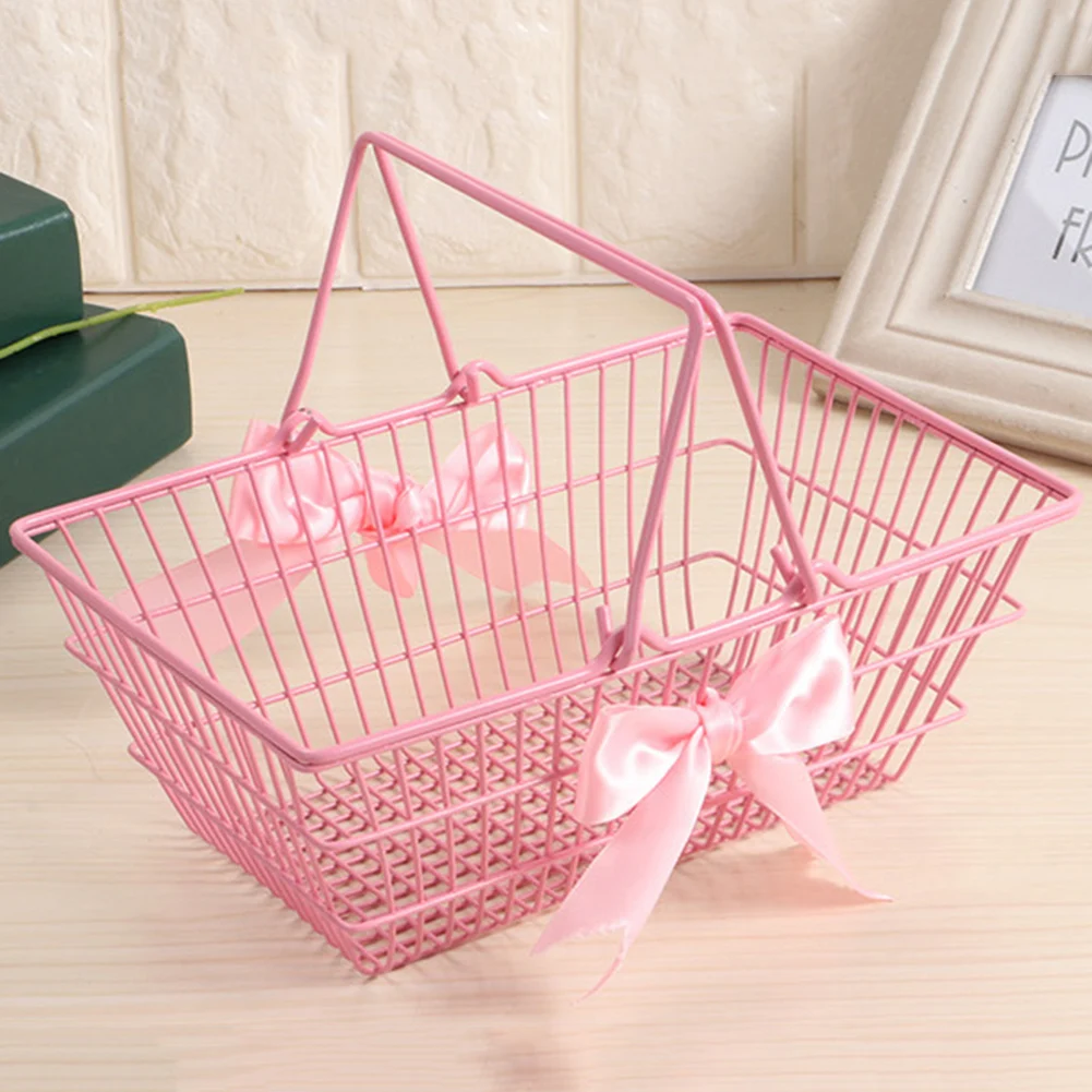 Мини-железная настольная косметическая сумка с бантом для хранения косметики