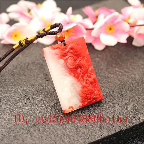 Натуральный Красный Белый Нефритовый камень дракон кулон ожерелье Китайский