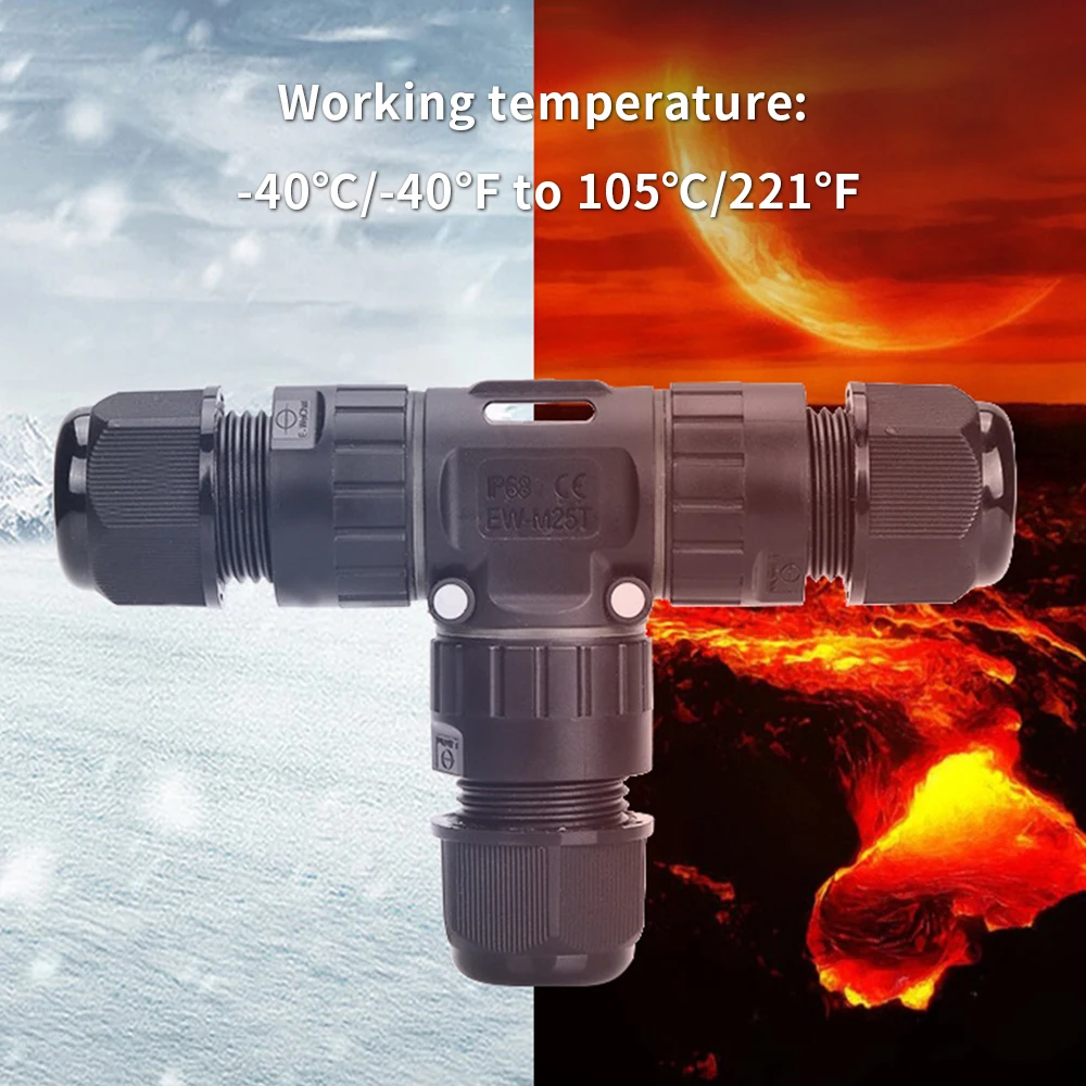 

IP68 Waterproof Junction Box T-shape Two Outlets Outdoor Electrical Cable Connector External Cord Boxes 2-pin for φ10-14mm Cable