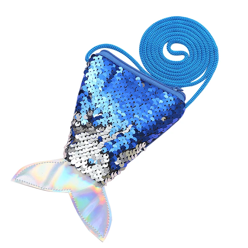 Sapphire Blue Милые сумочки с рыбьим хвостом для денег на молнии, кошельки для монет, Детские кошельки с лазерными блестками, модные маленькие сумочки с ремешком на плечо, дамские сумочки - Цвет: Sapphire Blue