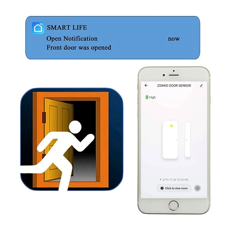 Tuya WiFi датчик для двери окна детектор с Зарядка аккумулятора порт Беспроводной