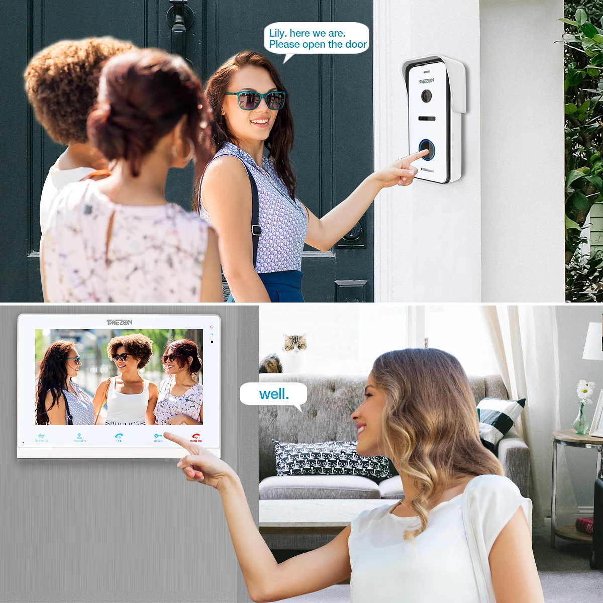 Tuya App TMEZON Wireless Video Door Phone Doorbell Intercom System, 10 Inch Wifi Monitor with 1x720P Wired Outdoor Camera enlarge