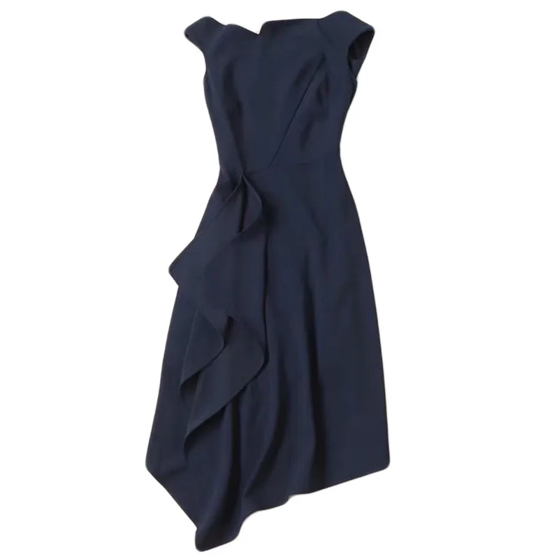 

Kate Middleton Dress High Street Office Ol Dark Blue Women's Summer New Fashion One-shoulder Sexy Irregular Party Midi Dress