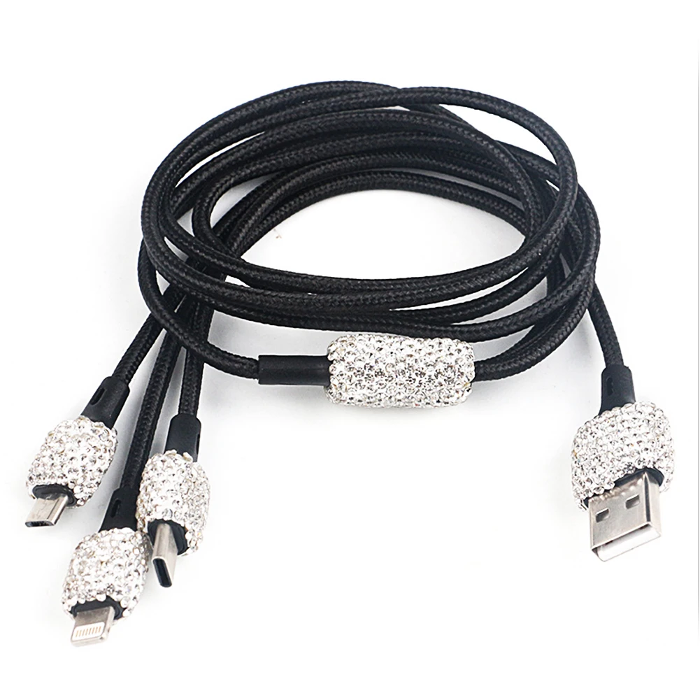 

5PCS Bling Car Accessories Set Bling Rhinestone Kit w/ Dual USB Car Charger Air Vent Phone Mount 3 In 1 Charging Cable and Hooks