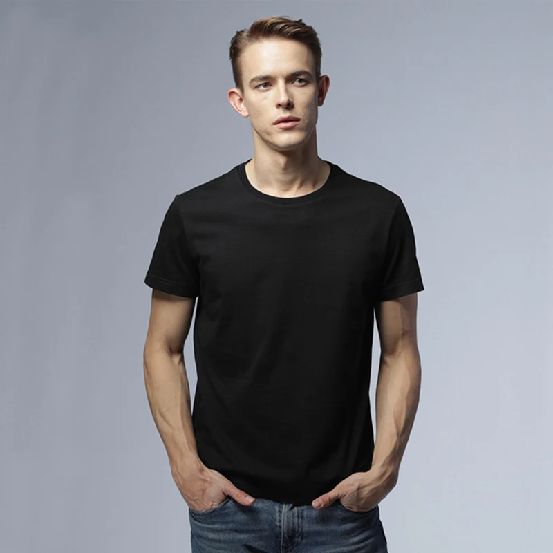2020 Новая модная Однотонная футболка мужская хлопковая с короткими рукавами