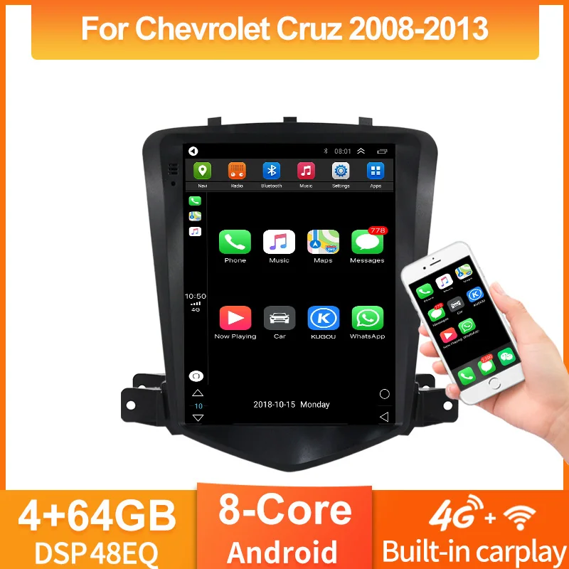 

Автомагнитола Tesla для Chevrolet Cruze J300, 2008, 2014, Автомобильный мультимедийный видеопроигрыватель с GPS-навигацией, Android 4 + 64 ГБ