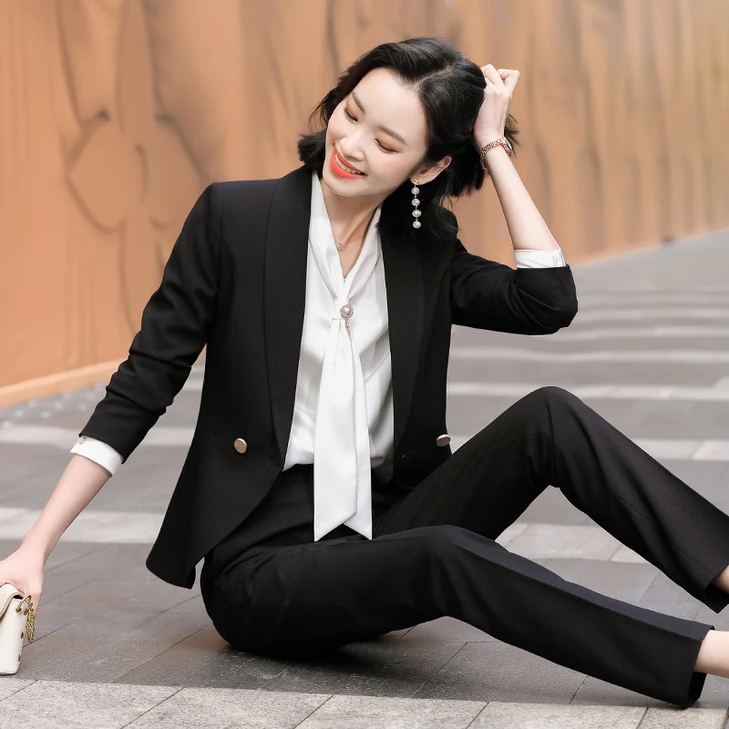 Костюмы женские деловые из высококачественной ткани офисные брючные костюмы в