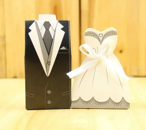 100 шт./лот = 50 пар черный смокинг и белое платье свадебные коробки для свадебных