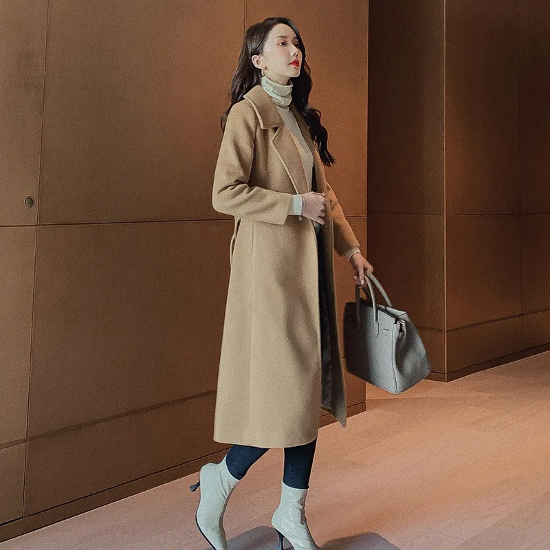 S 2xl повседневные однотонные длинные зимние шерстяные пальто женские 2019 модные