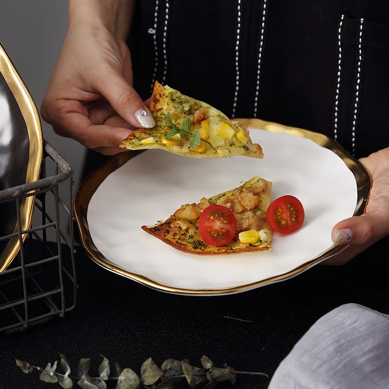 Пластина Золотая инкрустация тарелки для закуски роскошные золотые края тарелка
