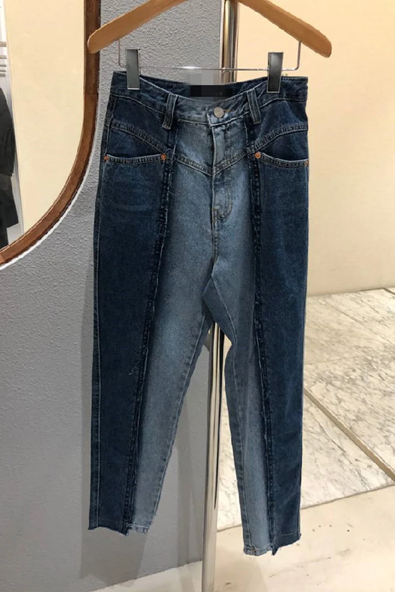 

Gadient korean fashion biker streetwear jean femme pantalones Irregular Pattern Cowboy Denim Trousers vintage clothes DM