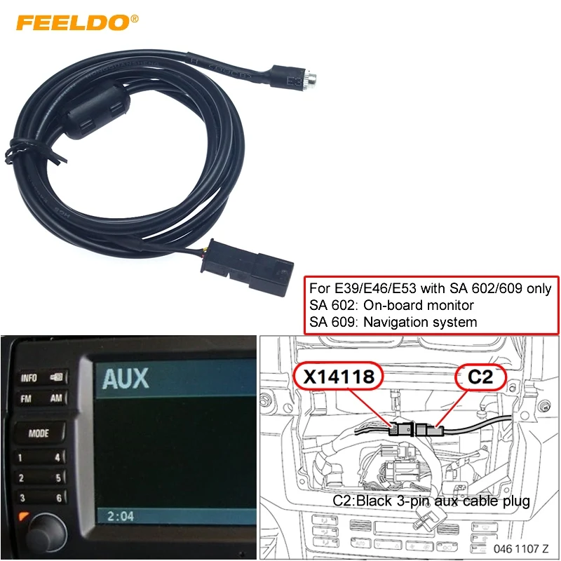 

FEELDO 3,5 мм разъем для 3-Pin разъем AUX жгут проводов для BMW E39/E46/E53 с навигацией Системы (SA 602/609)
