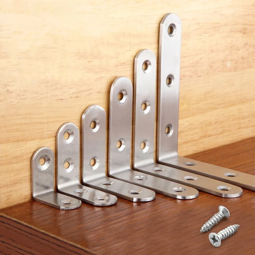 

4Pcs Stainless Steel 90 Degree Corner Braces Brackets Fastener Right Angle L-Shape Shelf Bracket For Wood Furniture Cabinet Wall