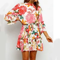 women autumn long butterfly sleeve sexy mini dresses o neck printing flower ladies casual y2k short summer dresses party dress