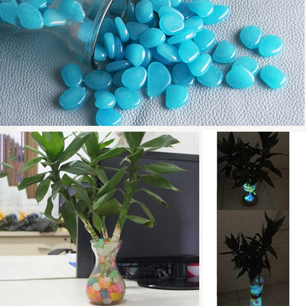 

100pcs Luminous Cobblestone Stone Glow in the Dark Pebbles Rocks Outdoor Walkways Gardening Aquarium Fish Tank Landscaping Decor