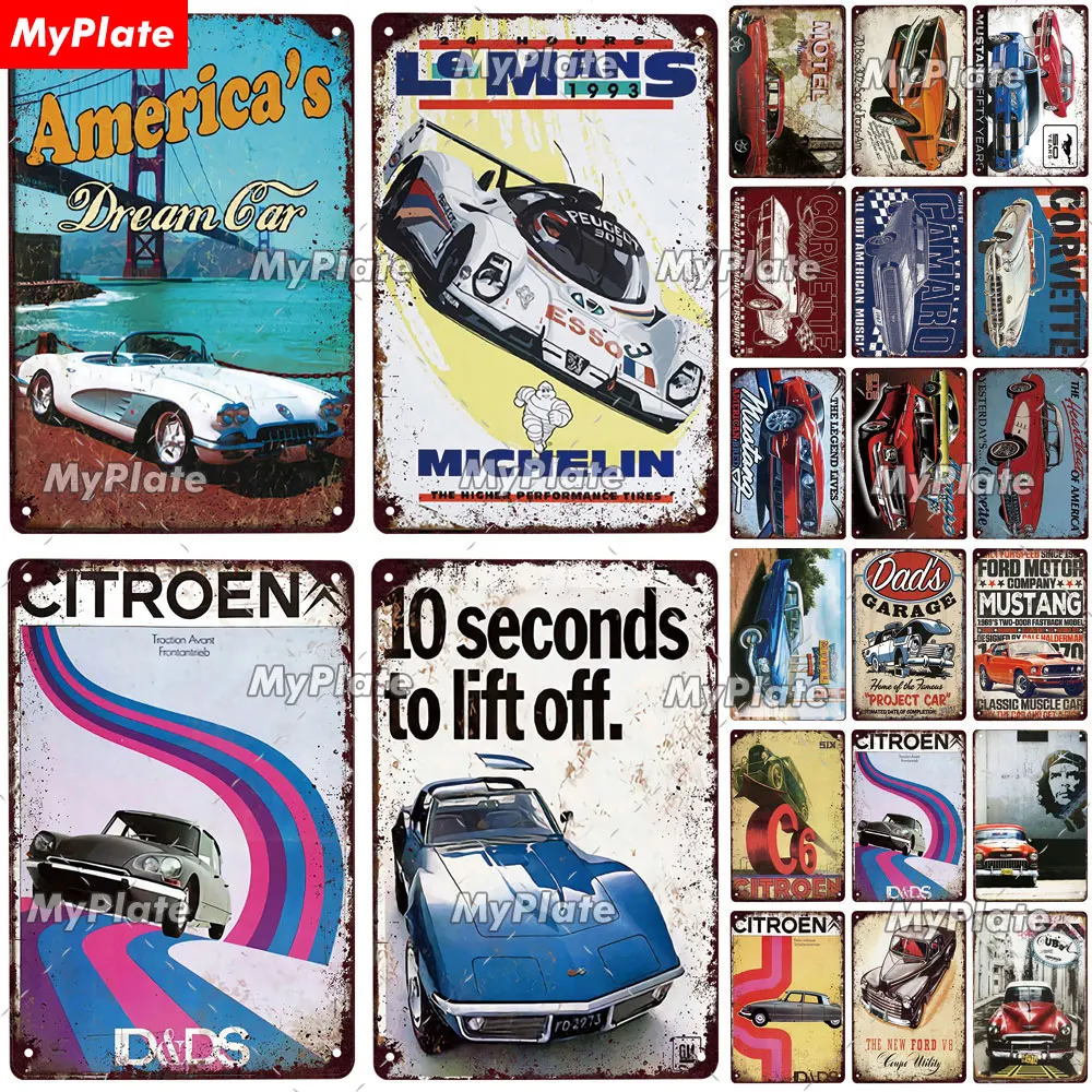 Гоночный автомобиль металлический знак Винтаж Жестяная Табличка с надписью