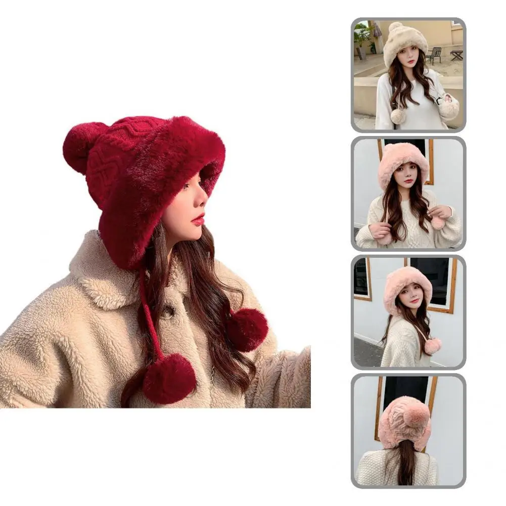 

Female Popular Pure Color Knitting Cap Accessory Women Cap Three Plush Balls for Dating