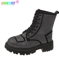 new winter punk gothic lace up platform ankle boots bling rhinestone lace up short boots womens shoes 35 40 size mujer zapatos