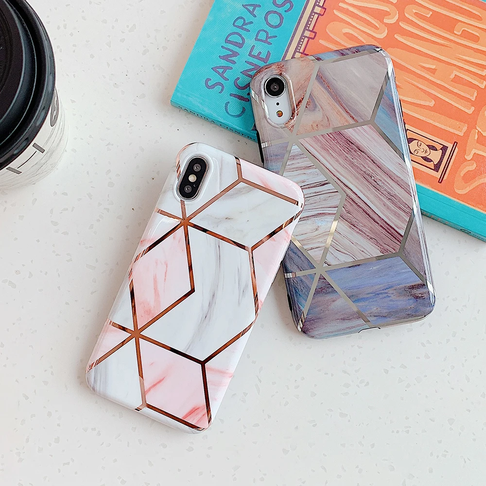 Чехлы для телефонов с геометрическим мрамором для iPhone 6, 6s, 7, 8 Plus, X, XR, XS, 11 Pro, мягкая Гальваническая задняя крышка, чехол