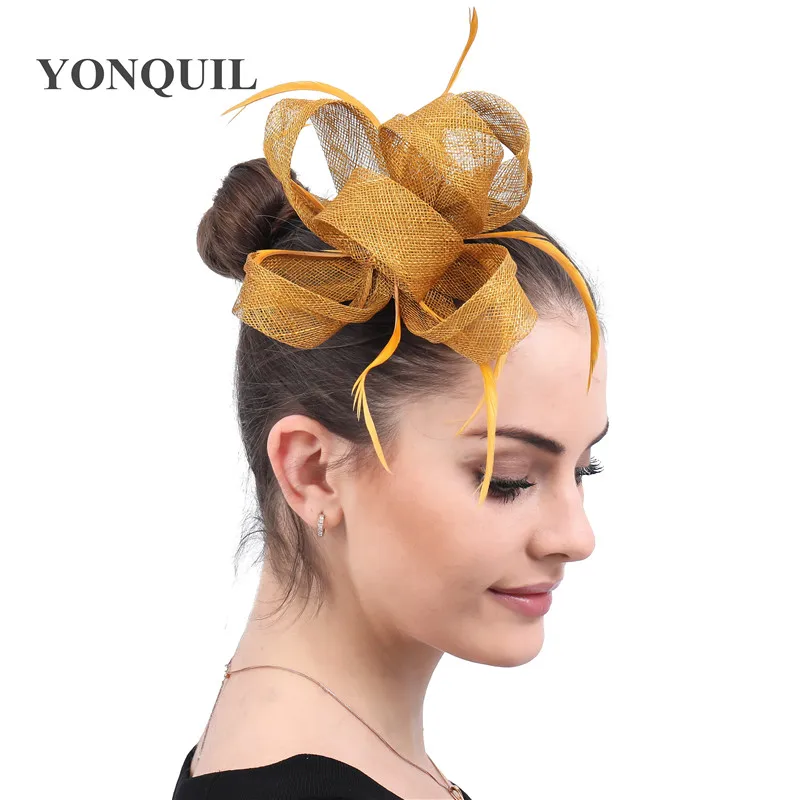 

Sinamay Gold Fashion Wedding Bride Headwear Women Fascinator Marry Hat For Lady Hoops Wedding Hair Accessories Bridal Headdress