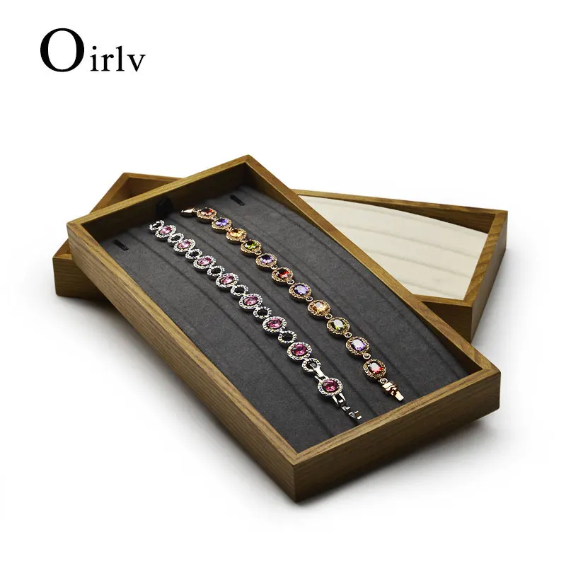 Oirlv Solid Wood+ microfibe 12-Grids Rings/Necklace Storage Tray Shop Bangle Jewelry Display Tray Props