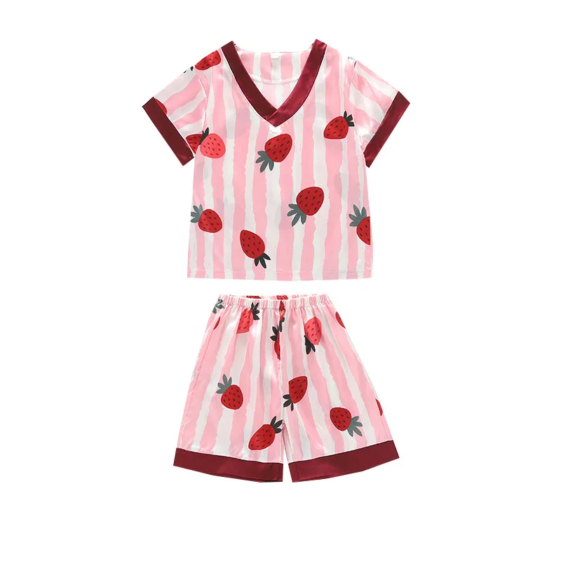 

Summer Home Clothes Boys Girls Pajamas Sets Kids Sleepwear Soft Print Nightgowns Children Ice Silk Pyjamas 4 6 8 10 12 13 Years