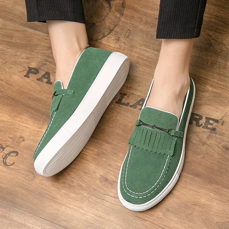 

2021 Hot Sale Men Luxury Sneakers Cow Suede Men Loafers Shoes Spring/Autumn Tassel Casual Slip on Shoe Yellow Man Flats Footwear