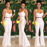 sexy two piece set summer clothes for women spaghetti strap strapless bra crop topsbell bottom flare pants 2 piece club outfits