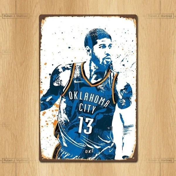 

Retro tin paintings George Oklaho City Thunder Basketball Vintage Retro Metal Tin Sign Metal Sign Pin Up Metal Decor