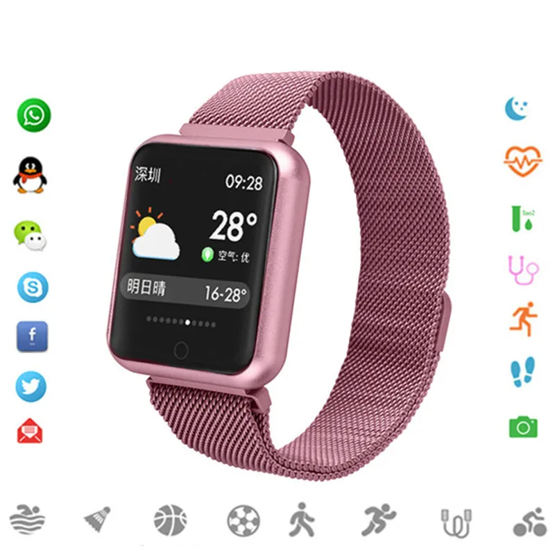 Bluetooth Смарт-часы P68 Поддержка кровяного давления кислорода сердечный ритм IP68