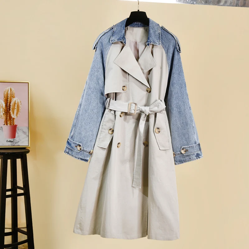 

Slim Stitching Denim Fashion Coat Jacket Autumn New Fashion Patchwork Women Trench Coats Chic Female Windbreaker