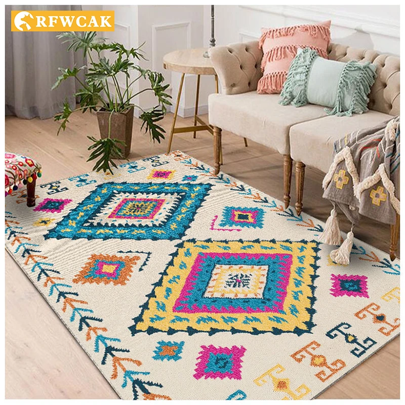 

RFWCAK Nordic Ethnic Style Bedroom Bedside Non-slip Geometric Carpet Living Room Coffee Table Sofa Tatami Customizable Carpet