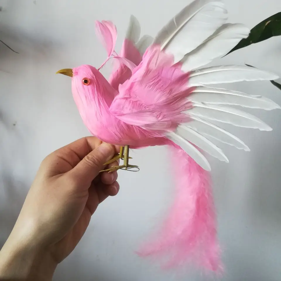 

artificial bird pink feathers bird about 30x25cm spreading wings Phoenix bird model handicraft prop,home garden decoration p1996