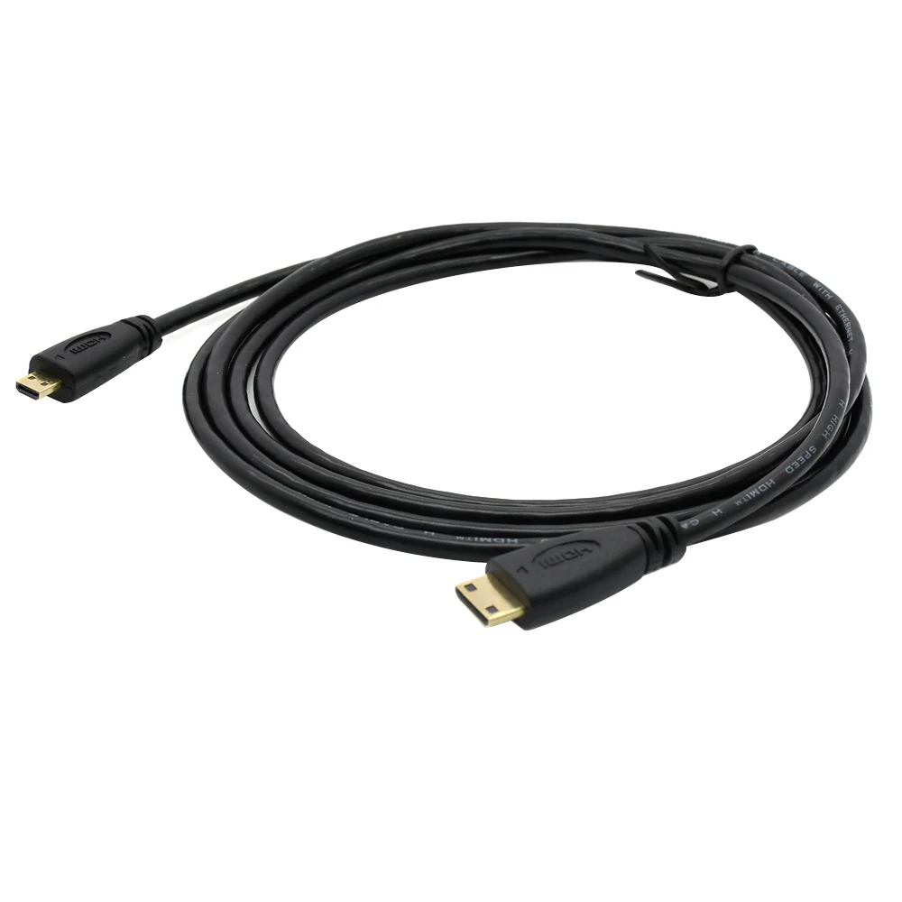 MINI HDMI-Compatible male to Micro HDMI-Compatible male cable 180cm 6ft for Laptop PC tablet