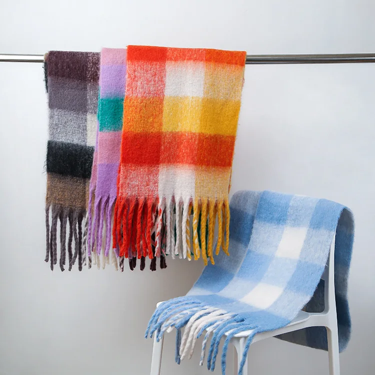 

2022 new plaid scarf autumn and winter warm wool contrast plaid scarf shawl student scarf female
