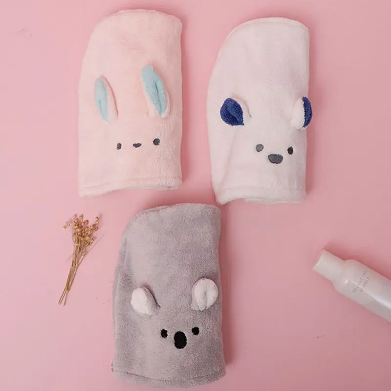

Coral Velvet Hair Towel Wrap Turban Cartoon Animal Ears Quick Drying Bath Cap