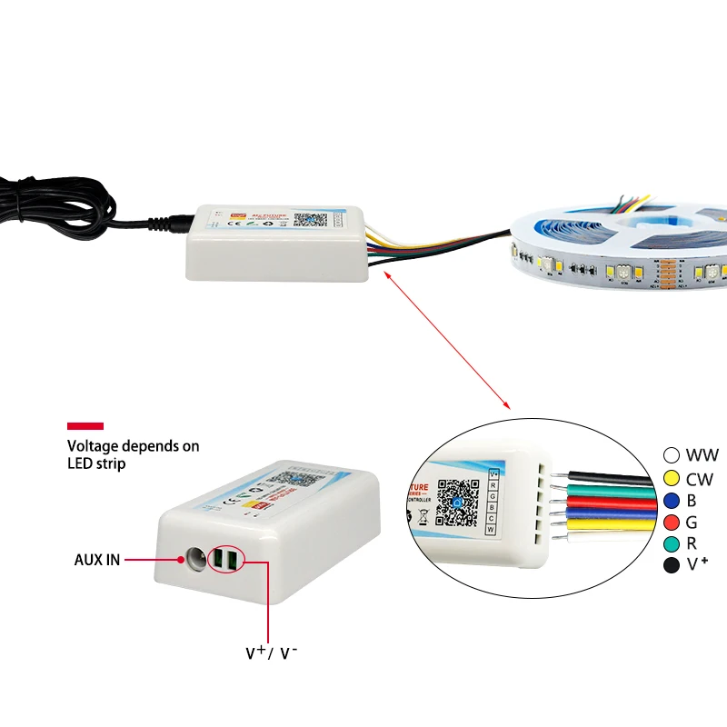 TUYA Smart life APP Wifi контроллер DC12V 5050 RGB + CCT Цветовая температура регулируемый