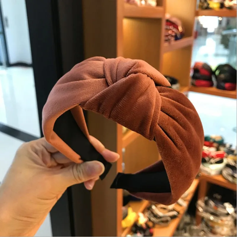 

Boutique hair accessories women's velvet middle knotted Wide side headband fashion wild headband wash sports hair band headwear