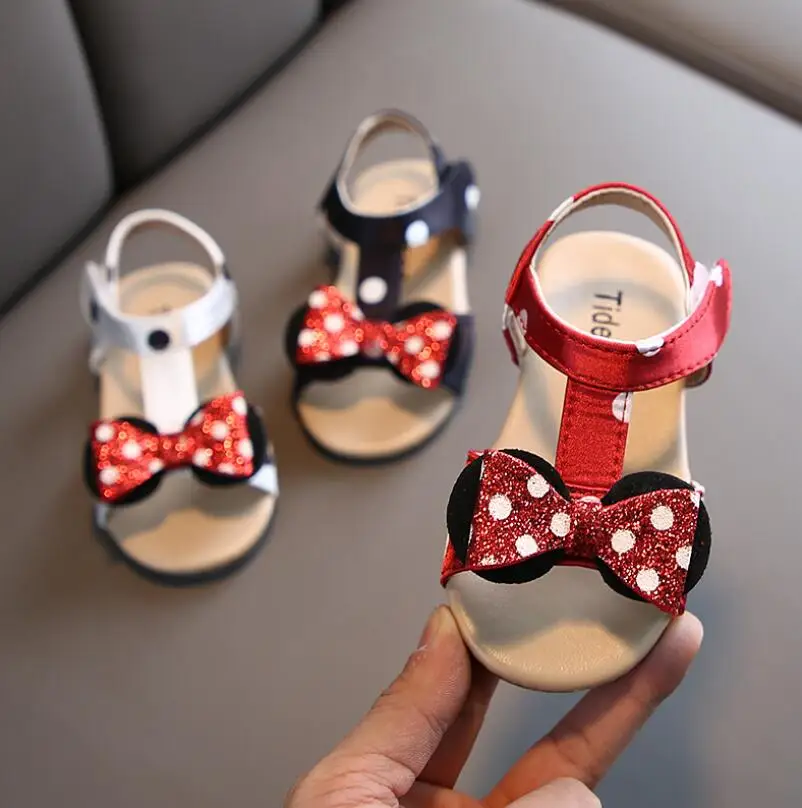 Фото Disney детские сандалии для девочек с мультяшной Минни и бантом нескользящая Мягкая