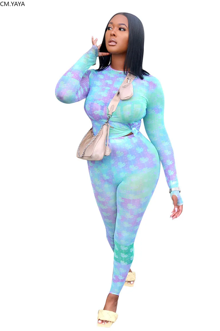 CM.YAYA Sportwear Tie Dye Print Women's Set Two Piece Long Sleeve Tee Tops Jogger Pants Suit Tracksuit Matching Outfits |
