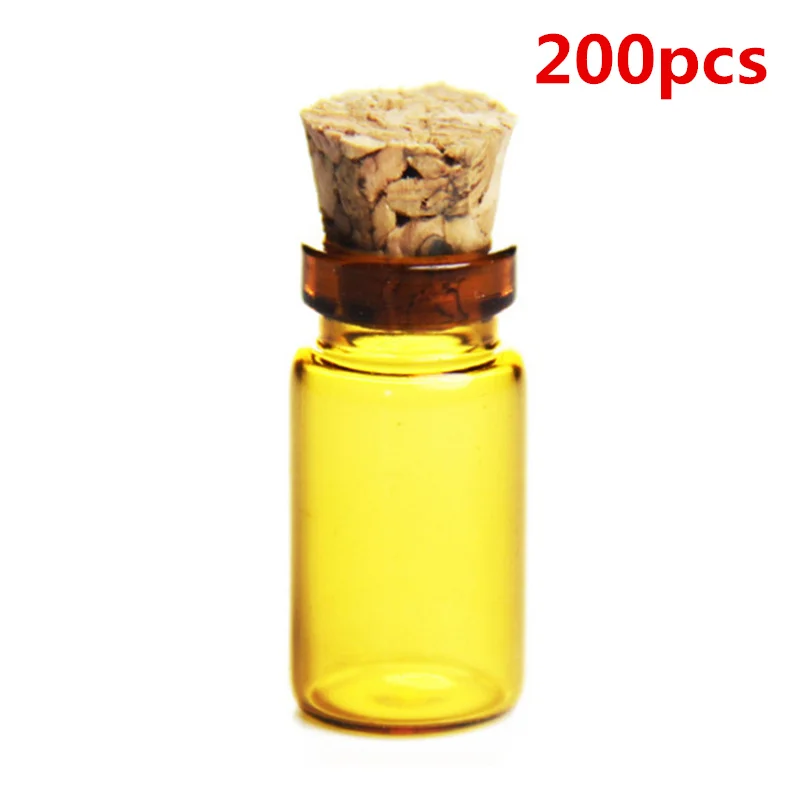 200pcs 50 шт/100 шт/500 шт/1000 шт 11*22 мм 1 мл мини-стеклянные бутылки пустые образцы мини-стеклянных банок с крышкой пробки для рукоделия украшения - Цвет: 200pcs