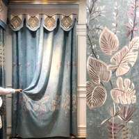new european blue chenille thick shading curtain bedroom bay window embroidered floor curtain screen customization curtains