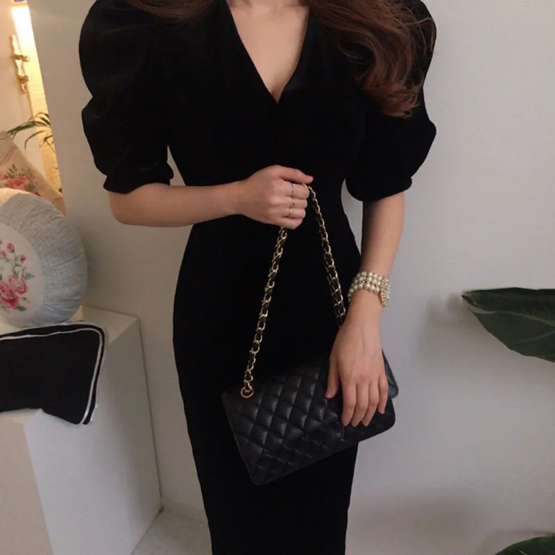 Elegant Spring Summer Dress Women French Style Fashion Sexy Velvet Vestidos Robes | Женская одежда