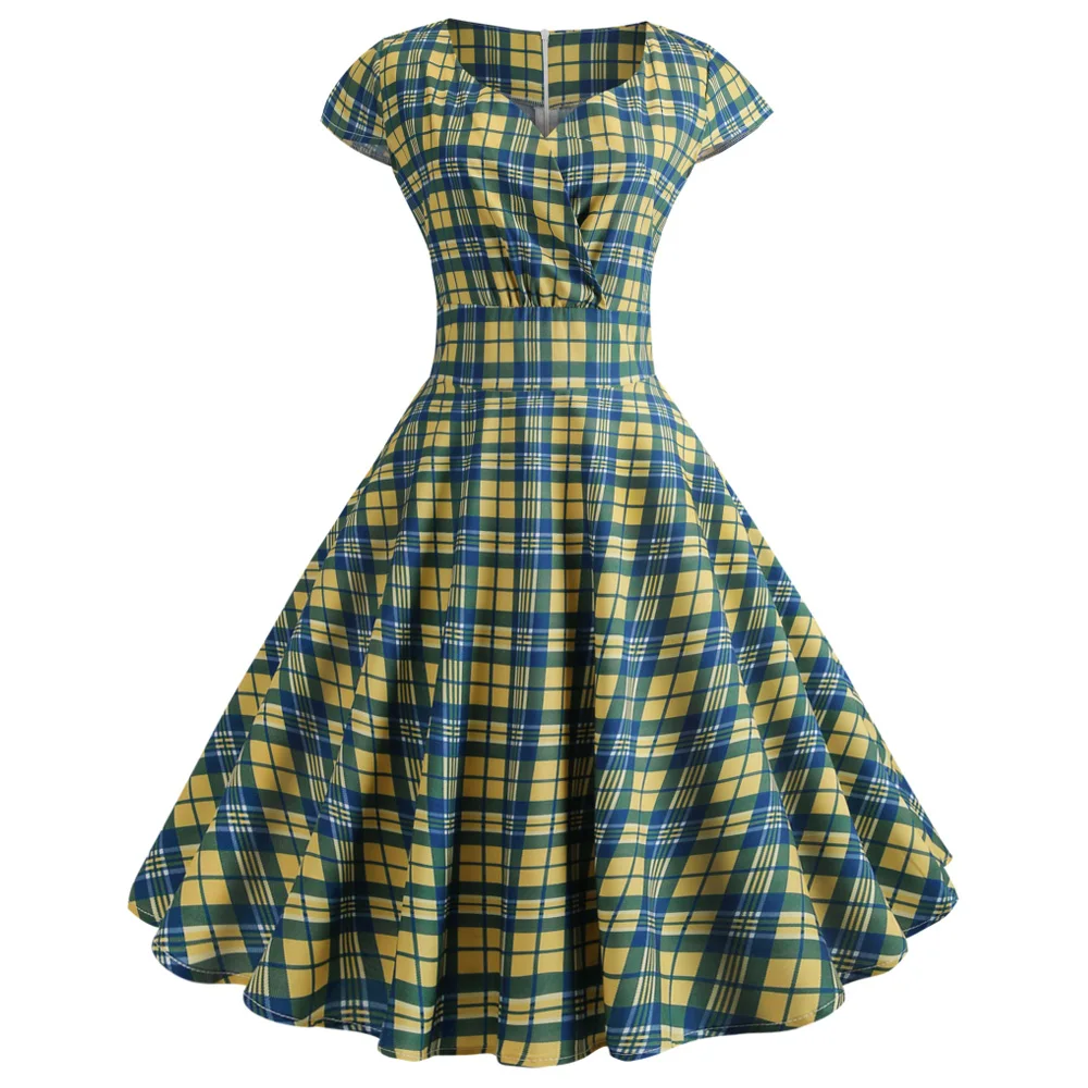 Женское винтажное платье в горошек с V образным вырезом и коротким