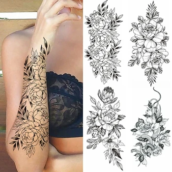 Black Flower Temporary Tattoos Sticker 3D Women Totem 1