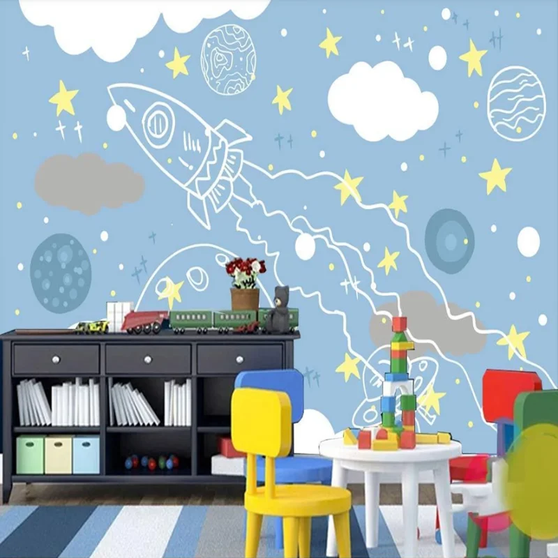 Пользовательский 3D скандинавский мультяшный космический корабль фон для